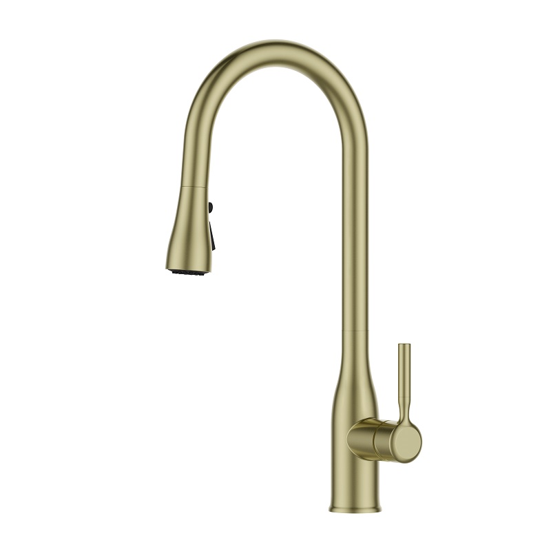 ברז מטבח נשלף זהב מט עם ידית פורצלן Clear ברז מטבח נשלף זהב מט עם ידית פורצלן Clear