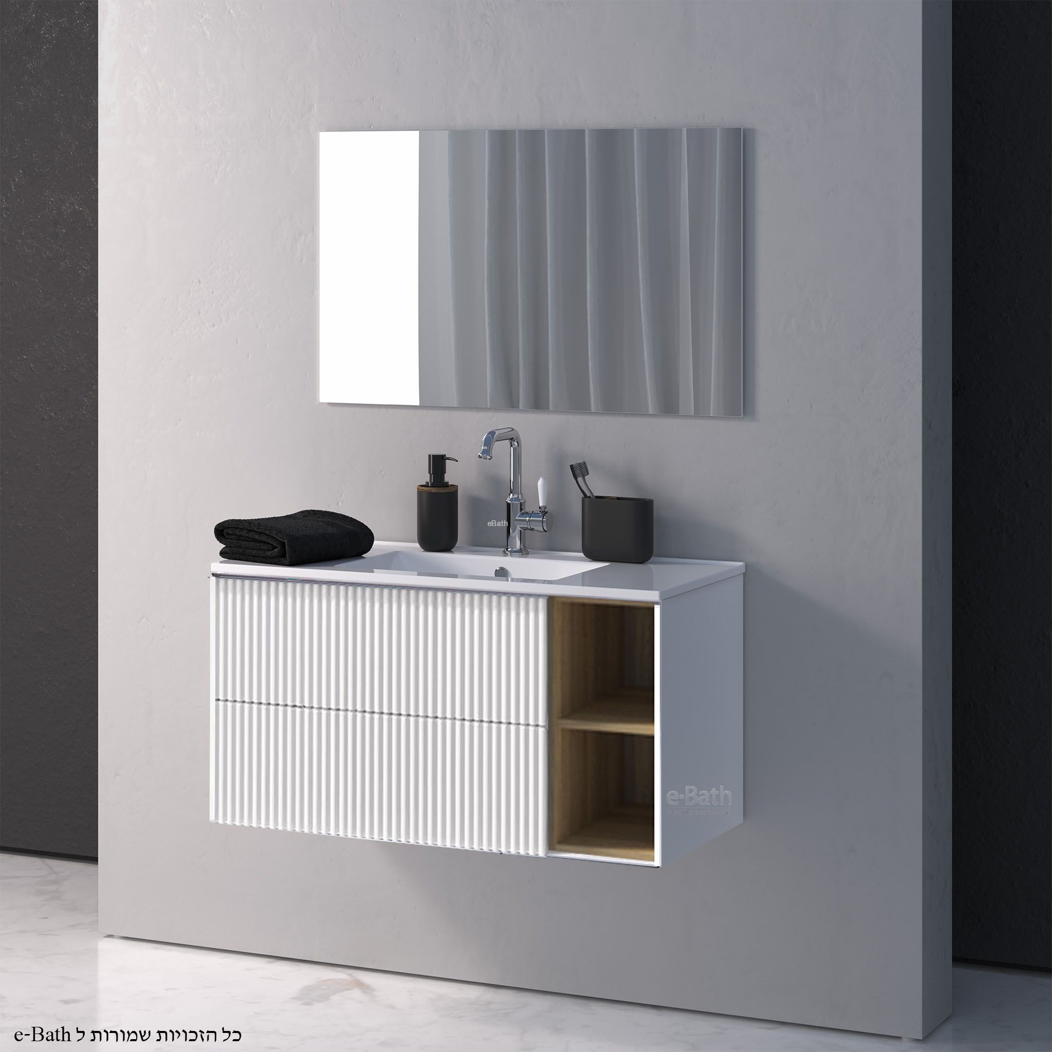 ארון אמבטיה תלוי רוחב 100 ס"מ , כיור אינטגרלי פורסט F ארון אמבטיה תלוי רוחב 100 ס"מ , כיור אינטגרלי פורסט F