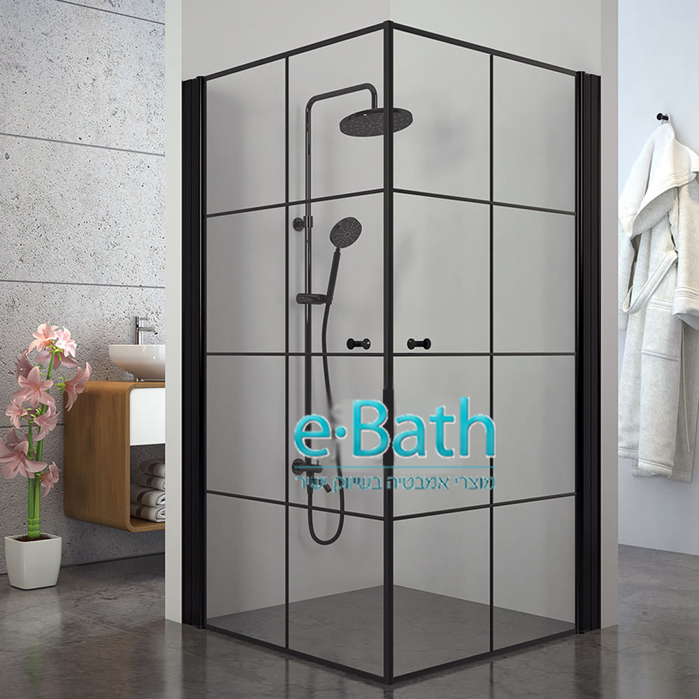 מקלחון פינתי 2 דלתות ריבועים שחור 90X90 מקלחון פינתי 2 דלתות ריבועים שחור 90X90