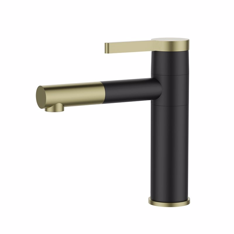 ברז פרח קצר מסתובב שחור מט משולב רוז גולד ברז פרח קצר מסתובב שחור מט משולב רוז גולד