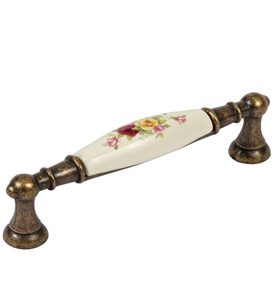 ידית פורצלן ברונזה בשילוב פרחים צהוב אדום 128 מ"מ ידית פורצלן ברונזה בשילוב פרחים צהוב אדום 128 מ"מ