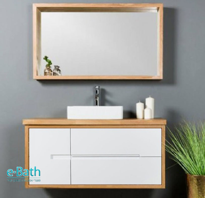 ארון אמבטיה תלוי 100 ס"מ בשילוב עץ אלון ,דגם אורן פלוס ארון אמבטיה תלוי 100 ס"מ בשילוב עץ אלון ,דגם אורן פלוס