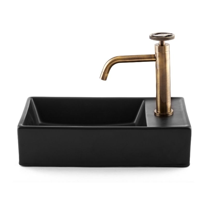 כיור חרס עגול מעוצב שפה דקה שחור, 40/40/16 ס"מ כיור חרס עגול מעוצב שפה דקה שחור, 40/40/16 ס"מ