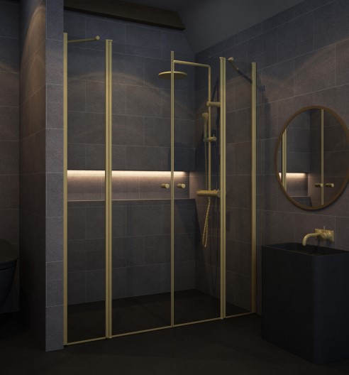 מקלחון זהב, חזית דופן קבועה + 2 דלתות מקלחון זהב, חזית דופן קבועה + 2 דלתות