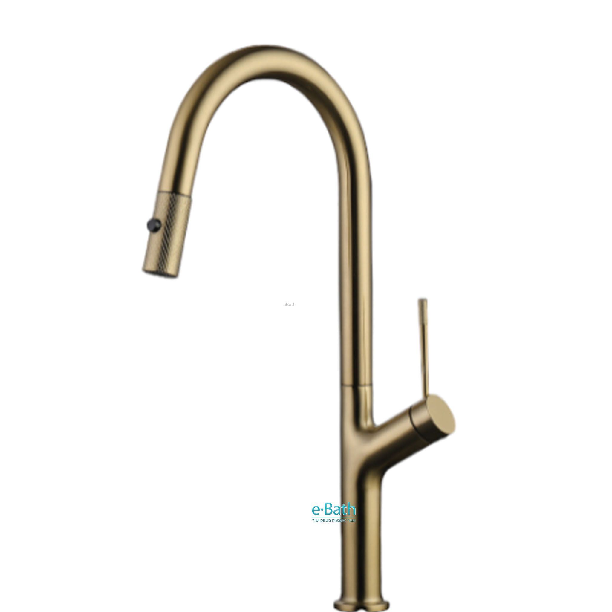 ברז מטבח זהב מבריק נשלף ברז מטבח זהב מבריק נשלף