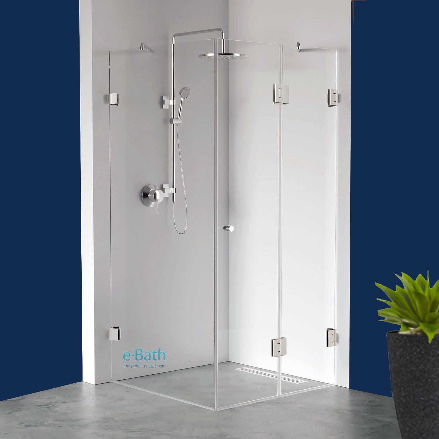 מקלחון פינתי צירים 90X100 שתי דפנות קבועות ודלת מקלחון פינתי צירים 90X100 שתי דפנות קבועות ודלת