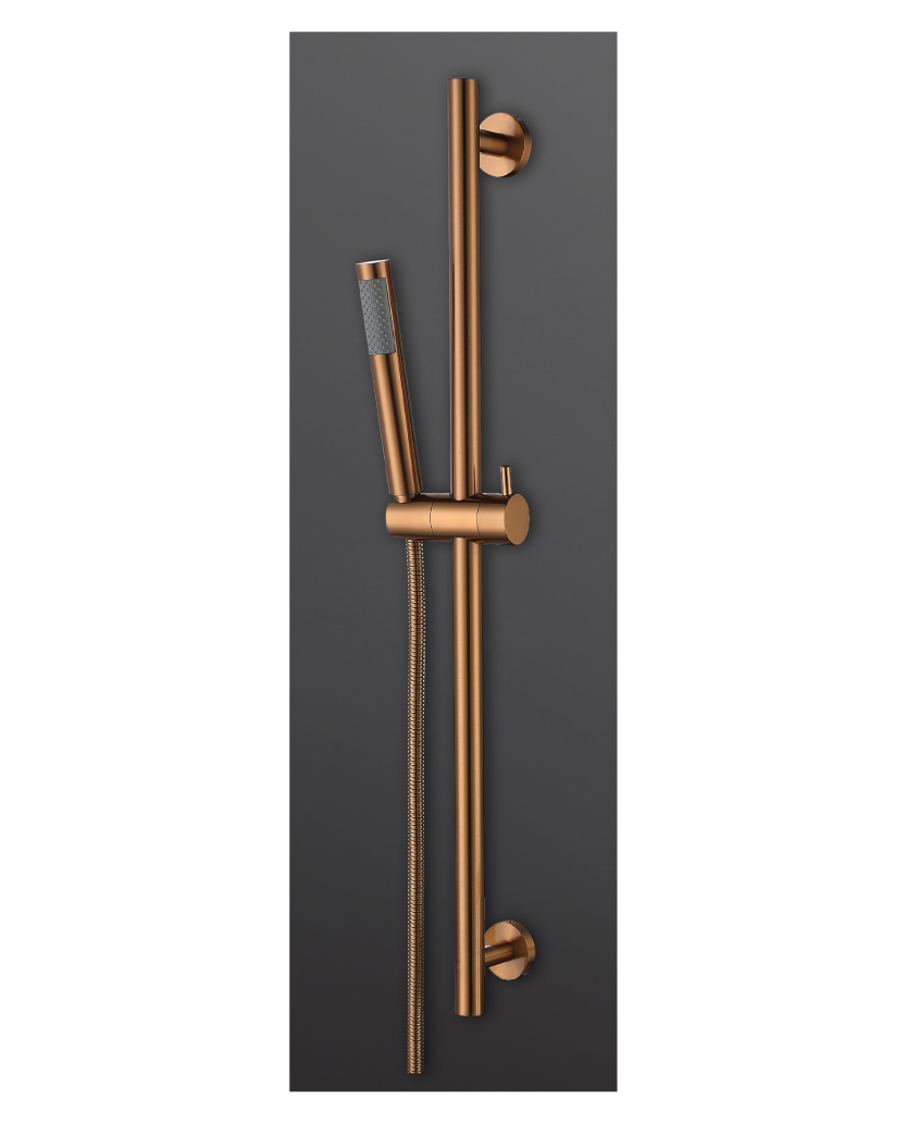 מוט רחצה רוז גולד עם צינור ומזלף BRASS