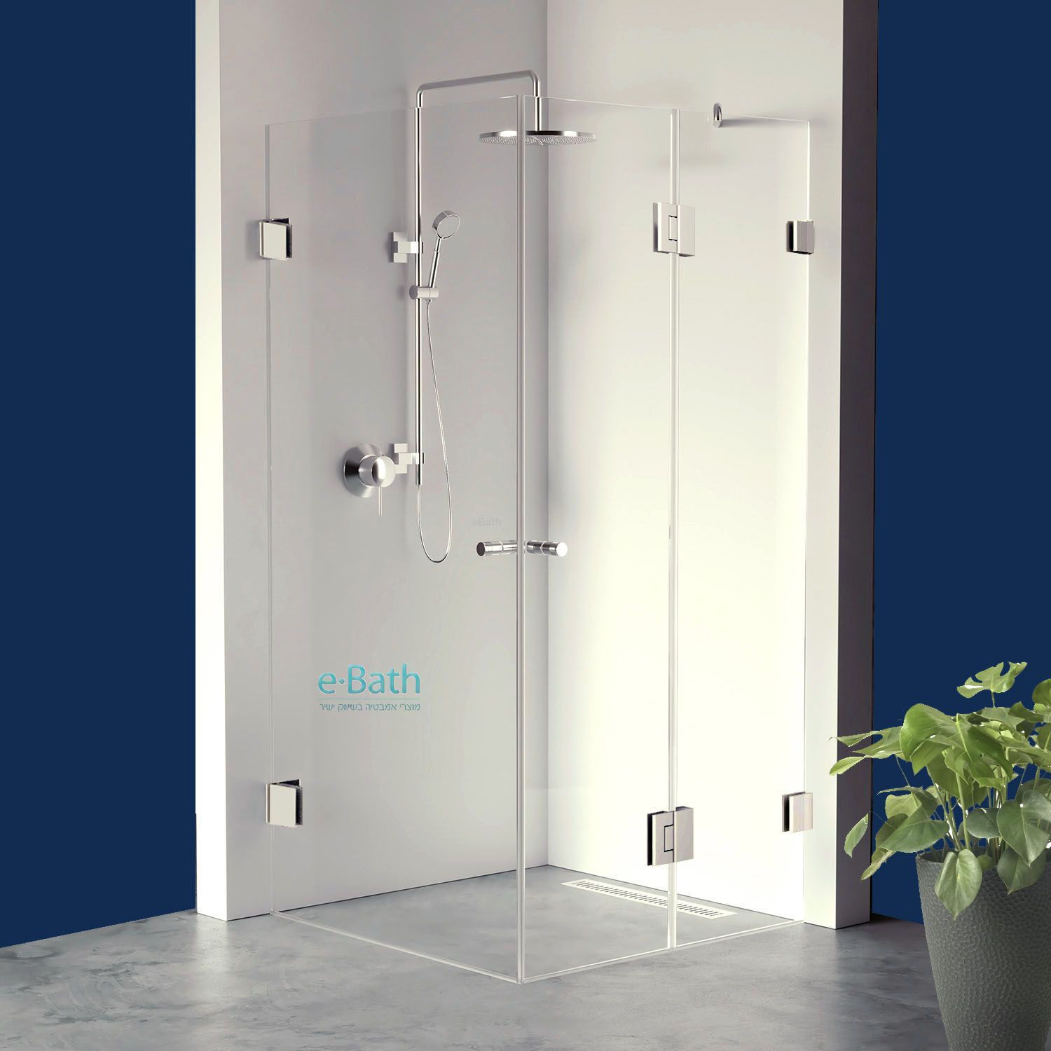 מקלחון פינתי 90X100 דופן קבועה ושתי דלתות הנפתחות פנימה והחוצה מקלחון פינתי 90X100 דופן קבועה ושתי דלתות הנפתחות פנימה והחוצה