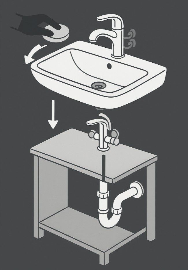 חיבור ברז וסיפון לארון אמבטיה